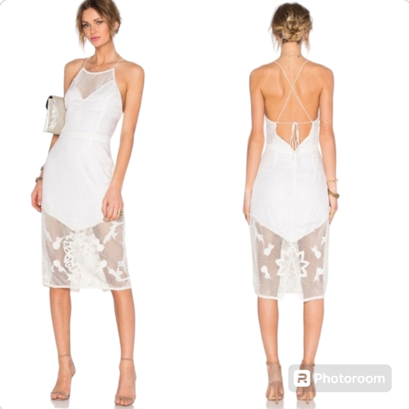 Lovers & Friends Secret Love Embroidered Sleeveless White Mesh Midi Dress - Picture 1 of 15